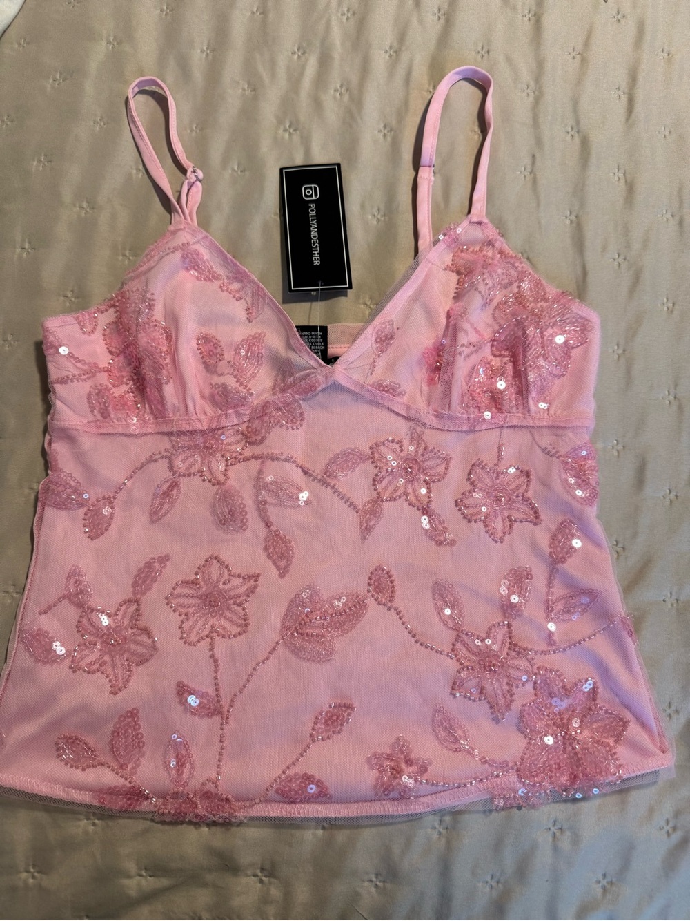 Romantic Pink Sequin Lace Cami - Unknown Brand